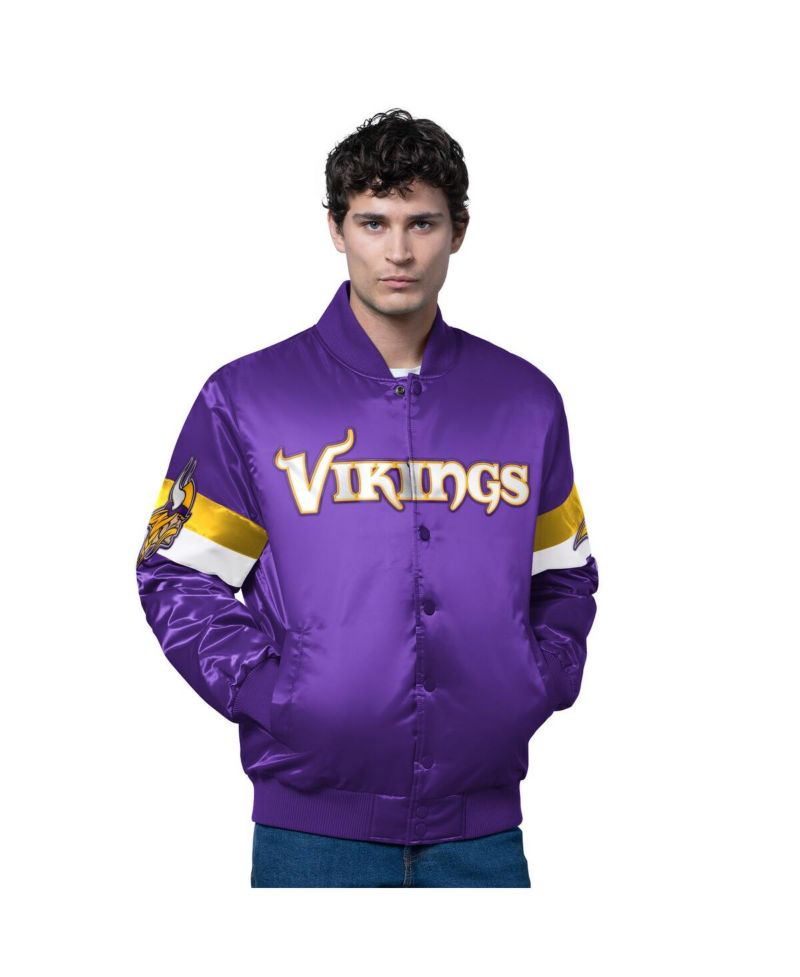 Men's Purple Minnesota Vikings Triple Option Satin Varsity Full-Snap Jacket