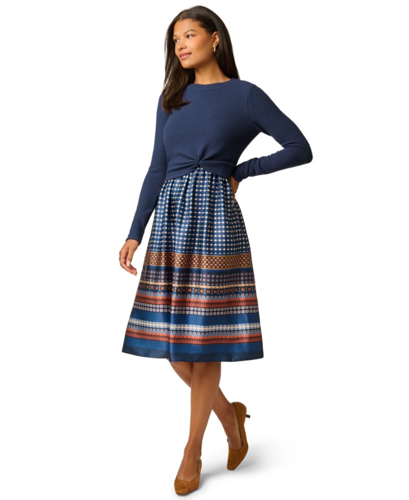 Women's Crewneck Knit Print Combo Dress