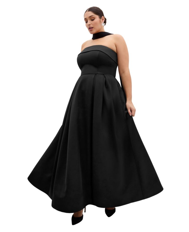Plus Size Duchess A-Line Straight Neck Satin Gown with Shawl