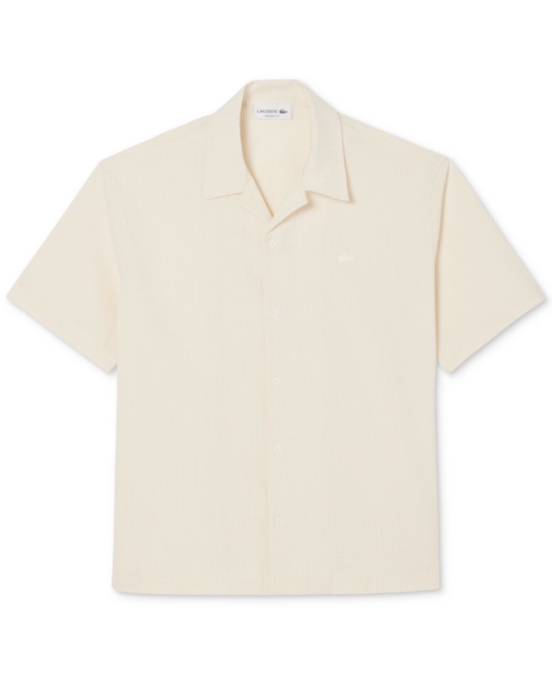 Men's Relaxed-Fit Seersucker Waffle Hawaii Collar Shirt