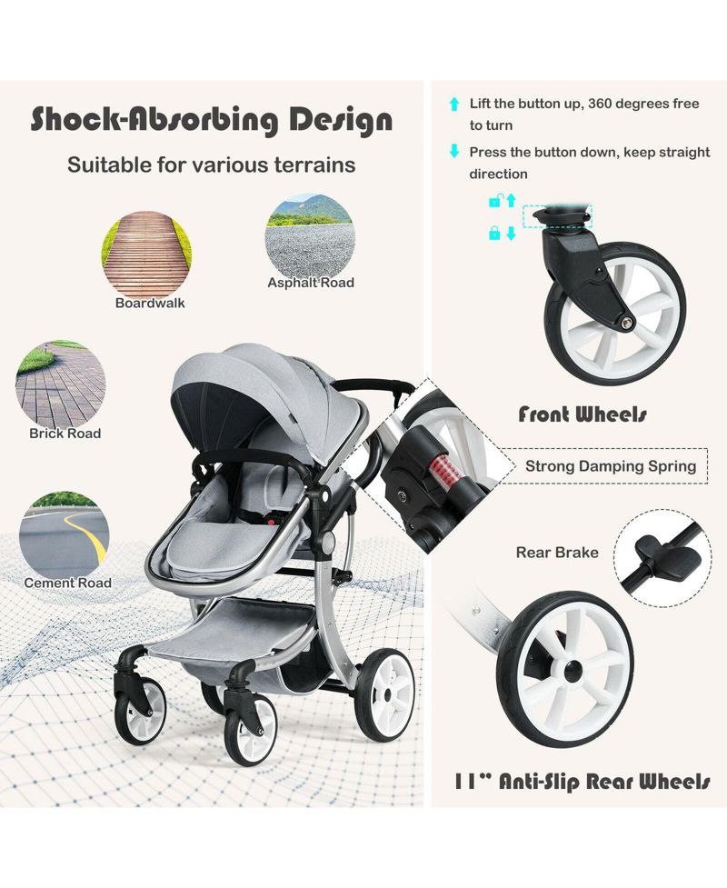Folding Aluminum Infant Reversible Stroller with Diaper Bag