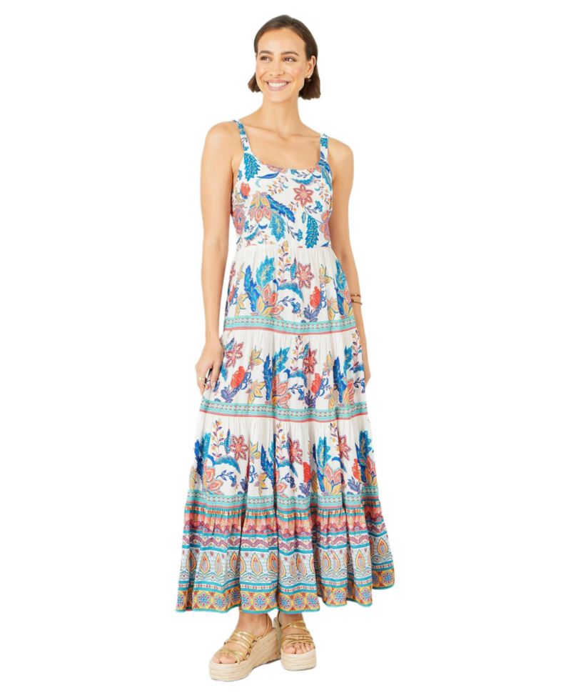 Women's Floral Block Print Tiered Maxi Sun Dress
