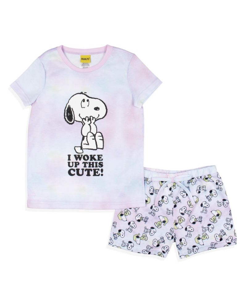 Girls' I Woke Up This Cute Snoopy Tie-Dye Kids Sleep Pajama Set