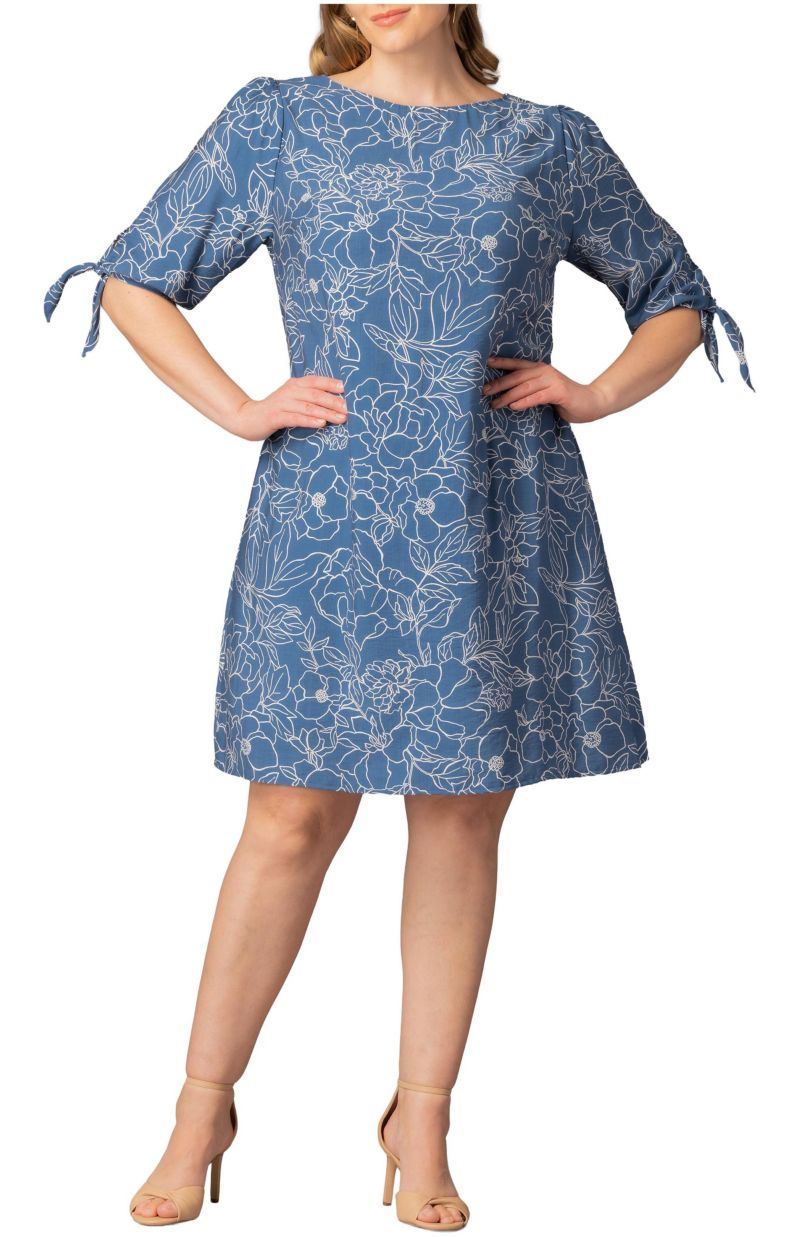 Plus Size Manhattan Shift Dress with Tie Sleeves