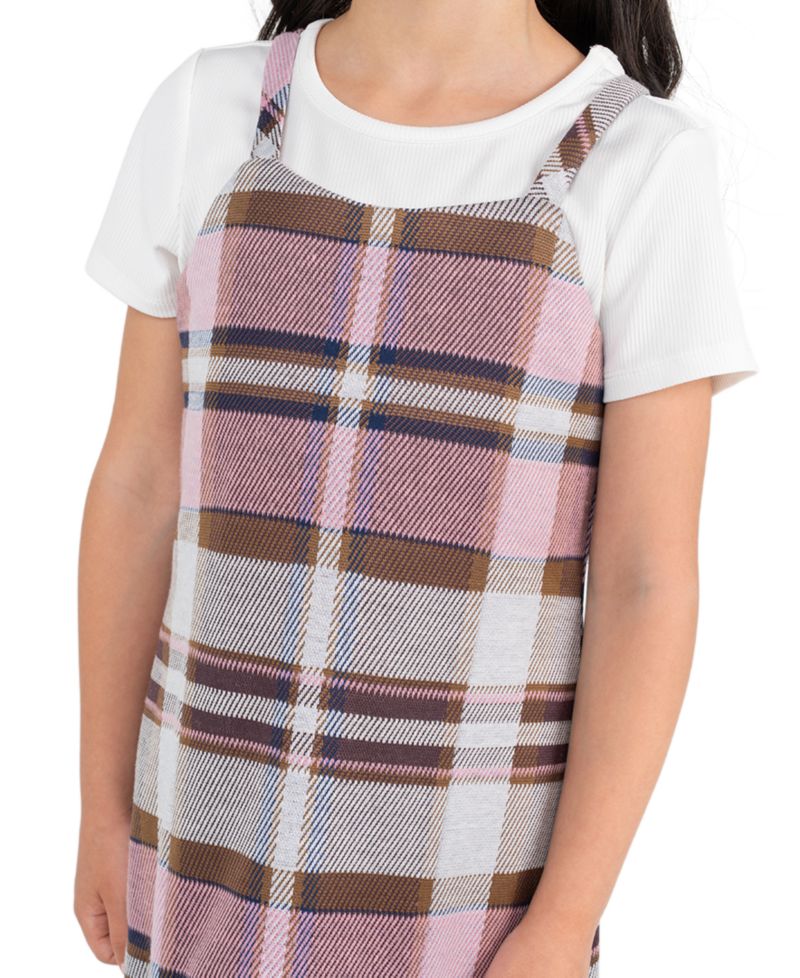 Girls' 2T-6X Rib Knit Short-Sleeve T-Shirt and Plaid Pleated Jumper, 2-Piece Set