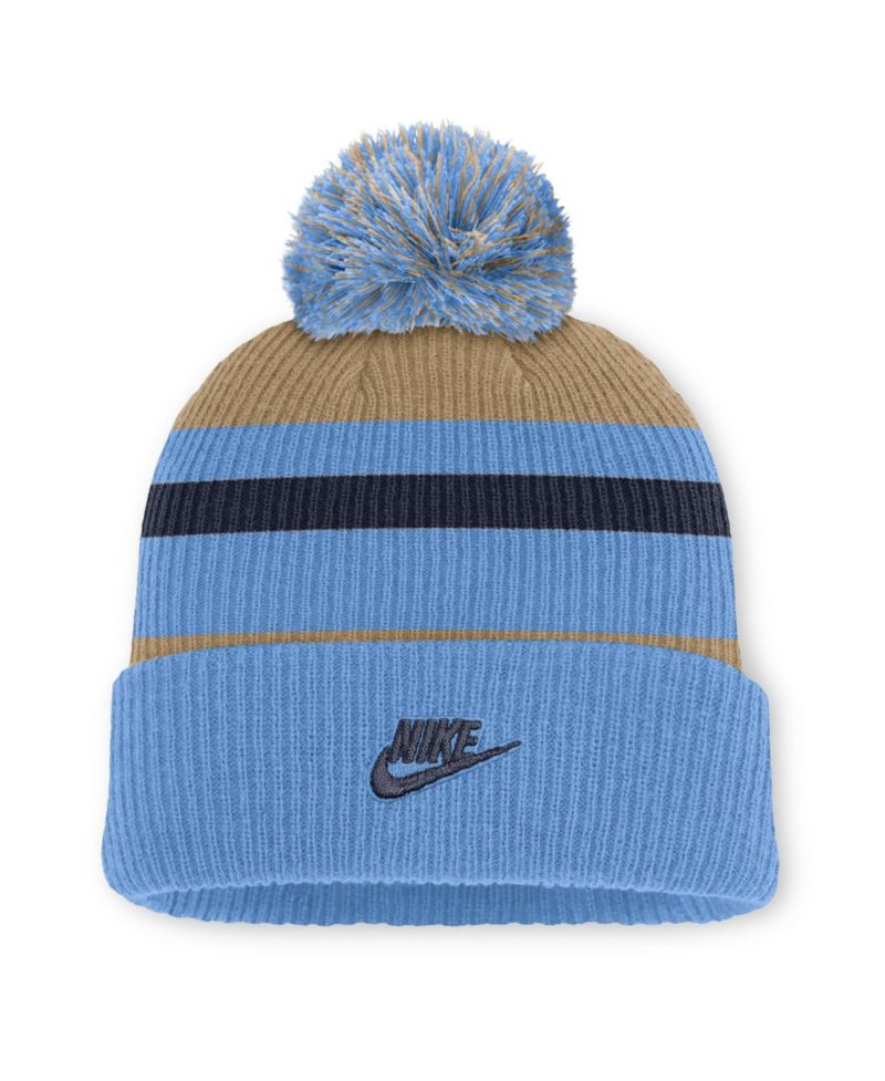 Men's and Women's Carolina Blue/Beige North Carolina Tar Heels Legacy Striped Cuffed Knit Hat with Pom