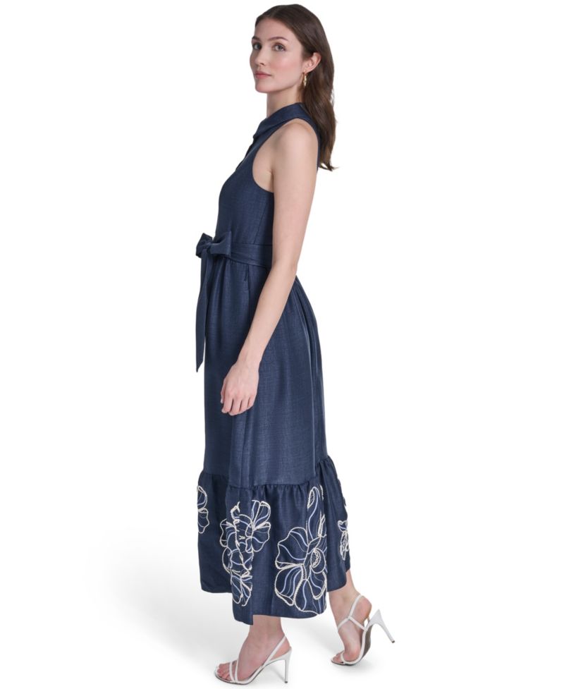 Petite Embroidered Midi Shirt-Dress