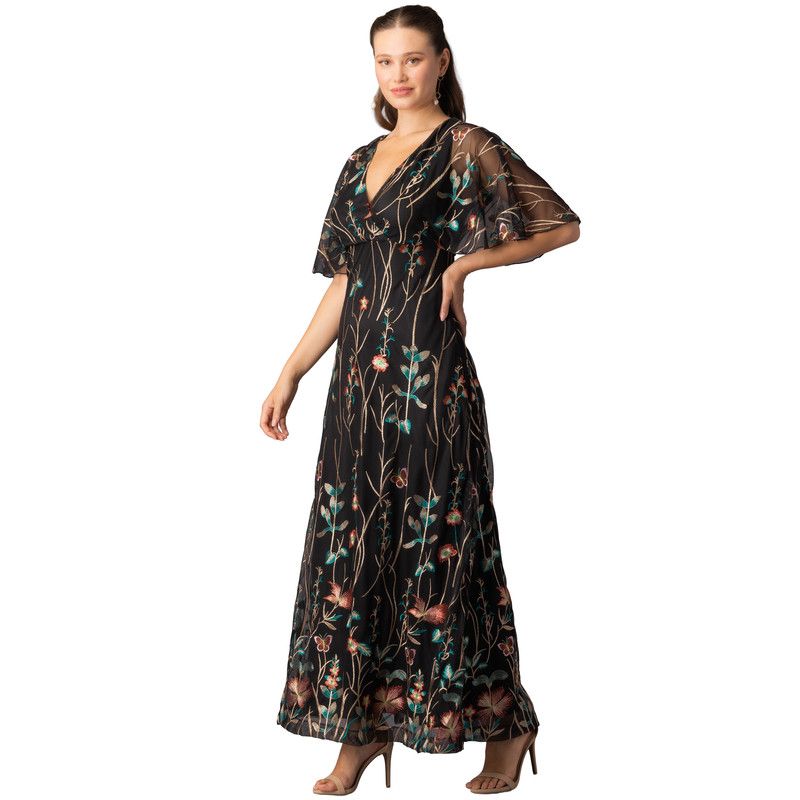 Women's Embroidered Elegance Evening Gown with Sleeves