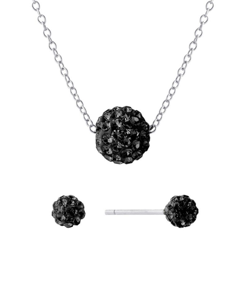 Gianni Bernini 2-Piece Clear Crystal Pave Ball Stud Necklace Set (1.2 ct. t.w.) in Sterling Silver