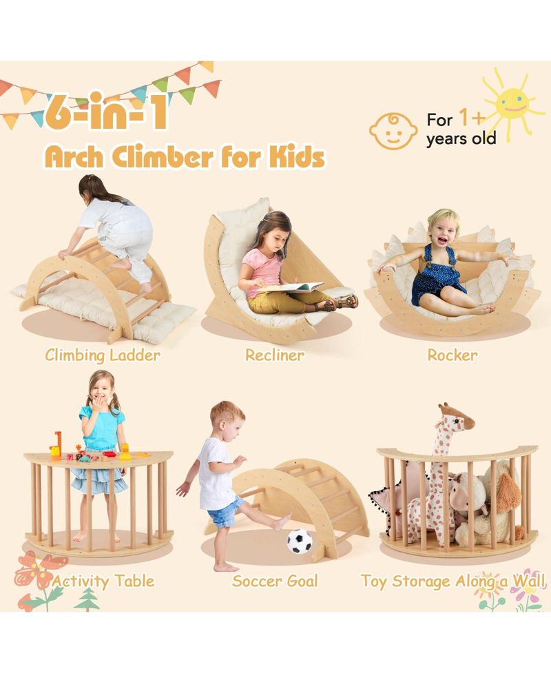 Montessori 6-in-1 Climbing Arch Climber with Cushion