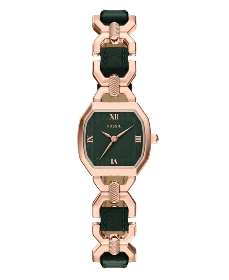 Women's Harlow Three-Hand Green Leather and Rose Gold-Tone Stainless Steel Watch 22mm
