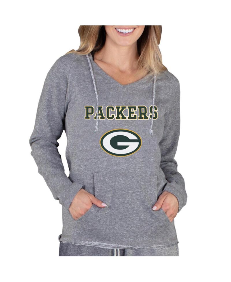 Women's Gray Green Bay Packers Mainstream Tri-Blend Raglan Hoodie V-Neck Top
