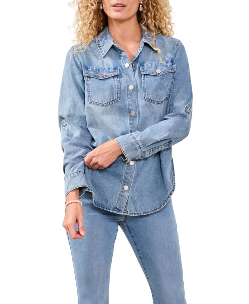 Women's Classic Denim Roll-Up Sleeve Shirt