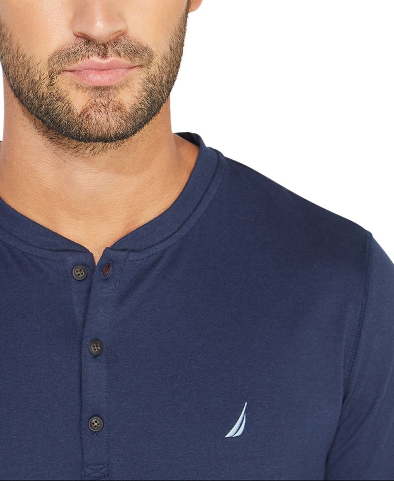 Мужская мягкая дышащая пижамная рубашка Henley с длинным рукавом