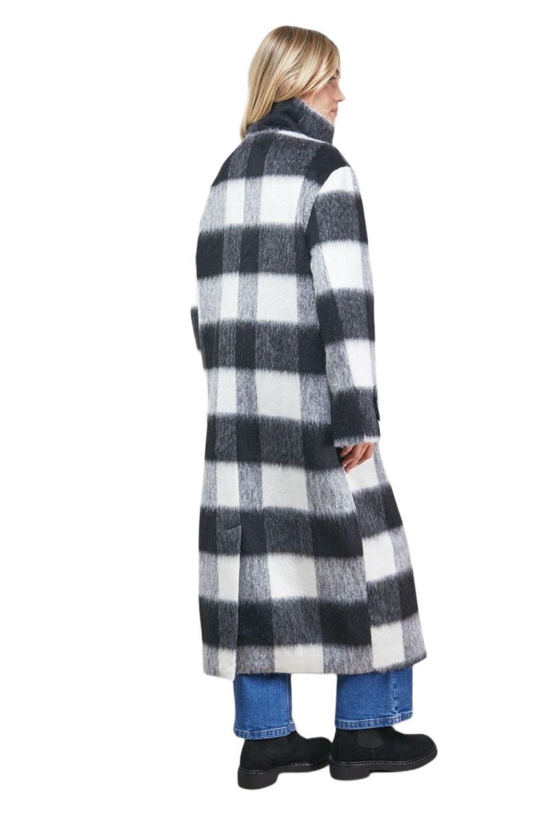 Women's Brushed Check Funnel Neck Coat