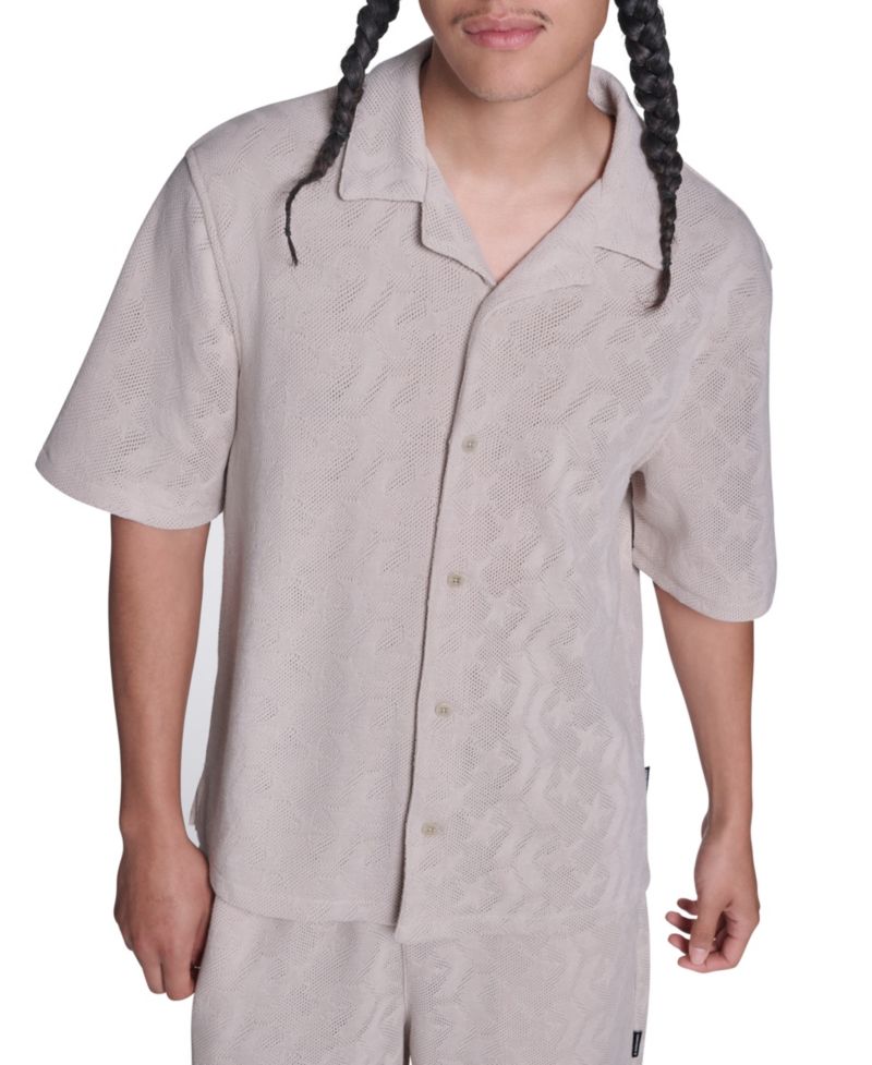 Men's Chevron Crotchet Short-Sleeve Collared Shirt