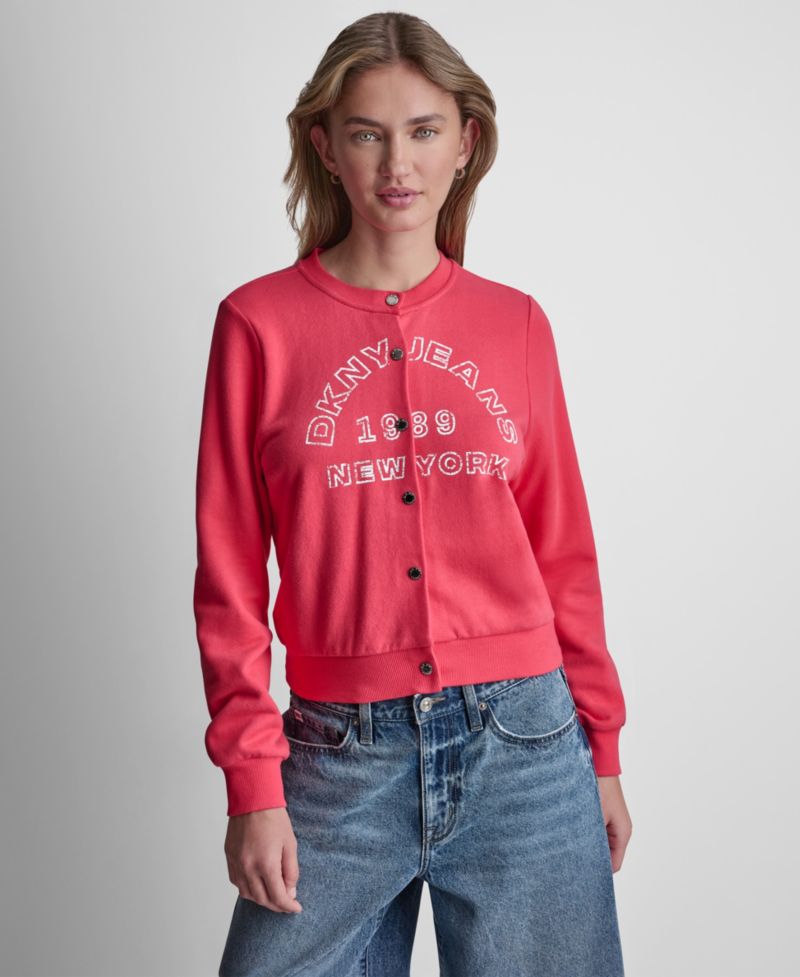Women's Long-Sleeve Logo Button-Front Shrunken Jacket