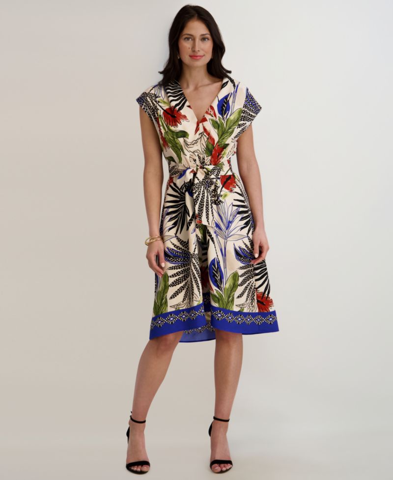 Women's Printed V-Neck Midi Dress