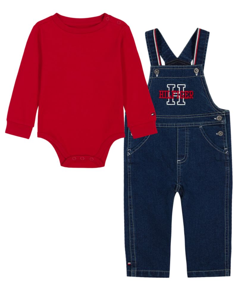 Baby Boys' Denim Overalls and Long-Sleeve Bodysuit, 2-Piece Set