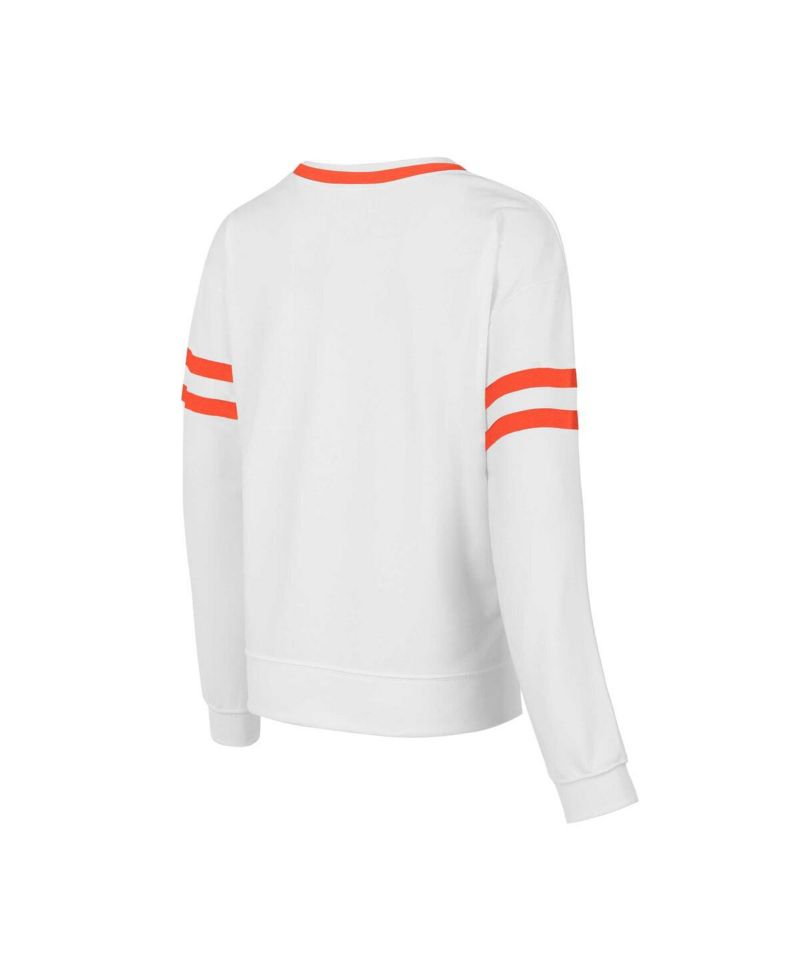 Women's White Clemson Tigers Borough French Terry Arch Over Long Sleeve Top