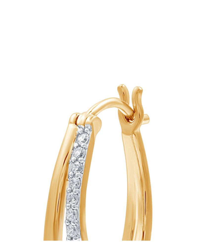 Diamond & Polished Double Oval Hoop Earrings (1/4 ct. t.w.) in Sterling Silver & 14k Gold-Plate