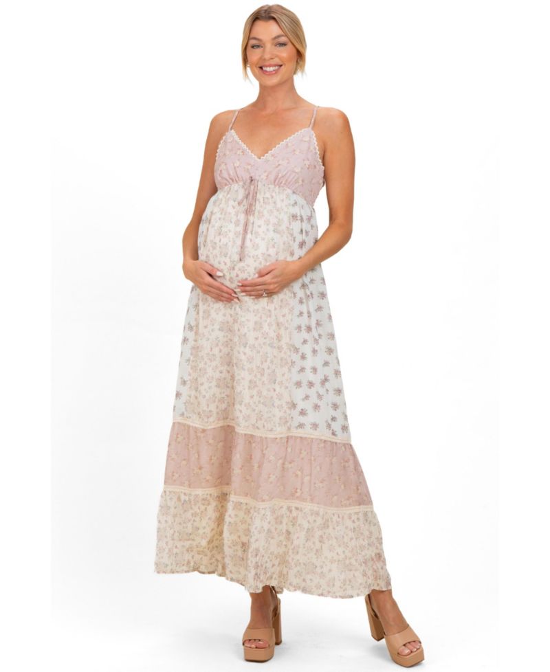 Maternity V-Neck Floral Maxi Dress