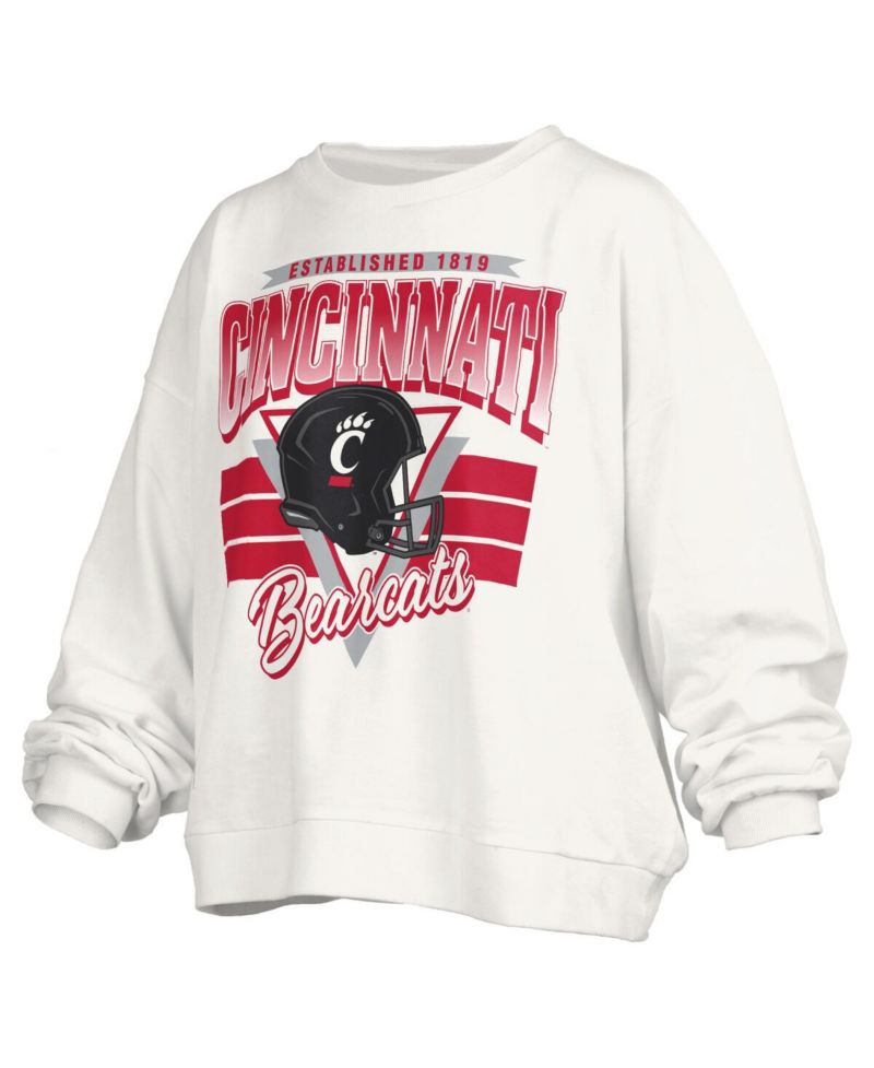Women's White Cincinnati Bearcats Oversized Janice Retro Waist-Length Pullover Sweatshirt