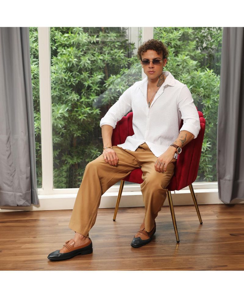 Men's Powder White Solid Creased Shirt