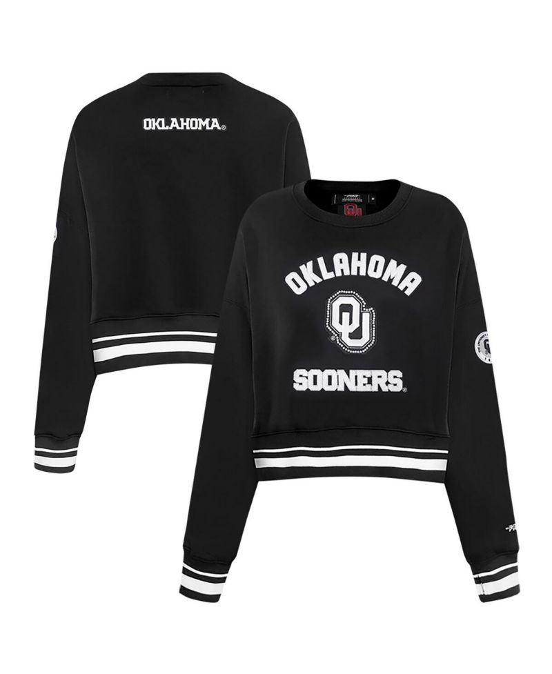 Women's Black Oklahoma Sooners Cropped Pullover Sweatshirt