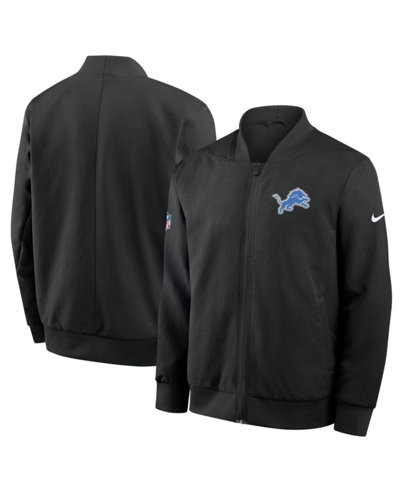 Men's Black Detroit Lions Sideline Powerful Blocking Full-Zip Dri-FIT Bomber Jacket