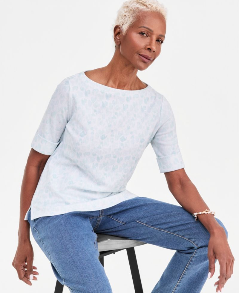Petite Elbow-Sleeve Boat Neck Knit Top