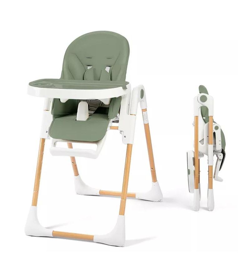 BabyKinder King Convertible Baby High Chair with Wood Grain Removable Double Tray and Easy Clean Design