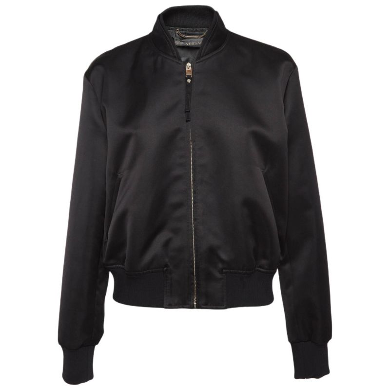 Women's Black Medusa Embroidered Satin Bomber Jacket
