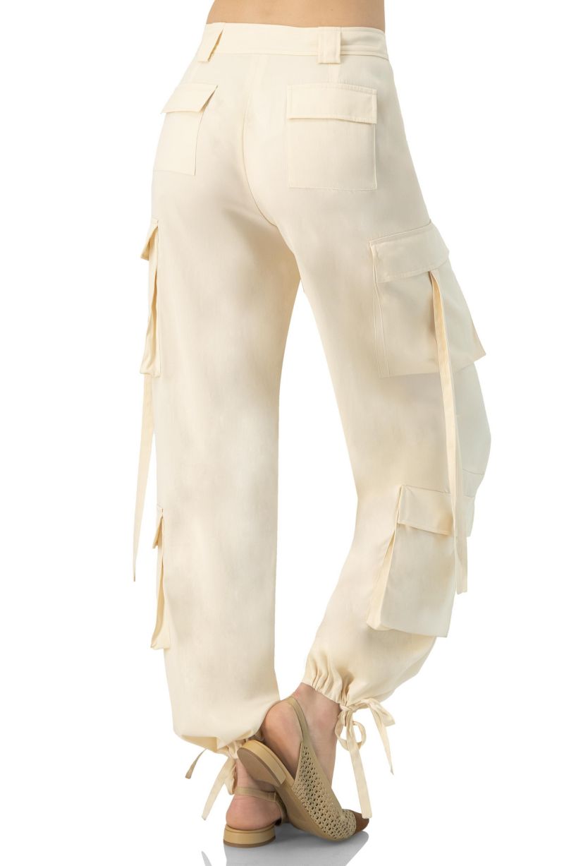 Women's Solid Cargo Pants with Straps