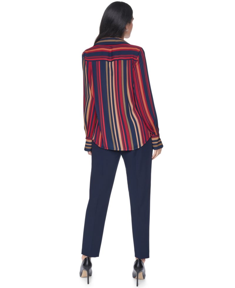 Women's Long-Sleeve Striped Popover Blouse