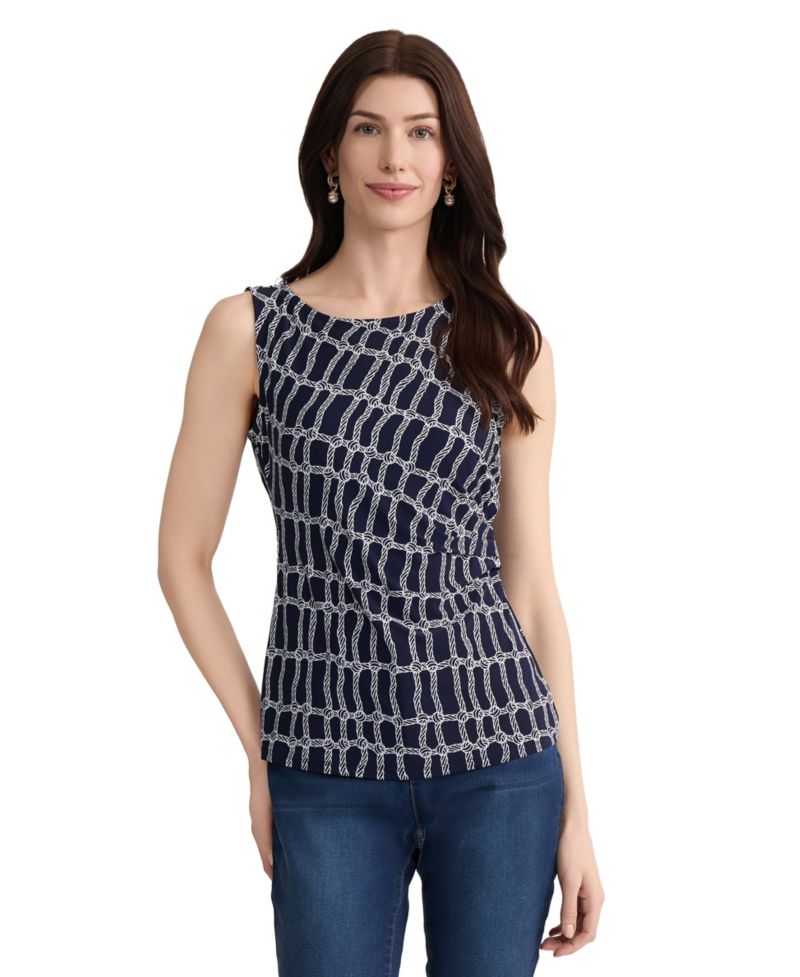 Petite Sleeveless Side-Ruched Printed Tank Top