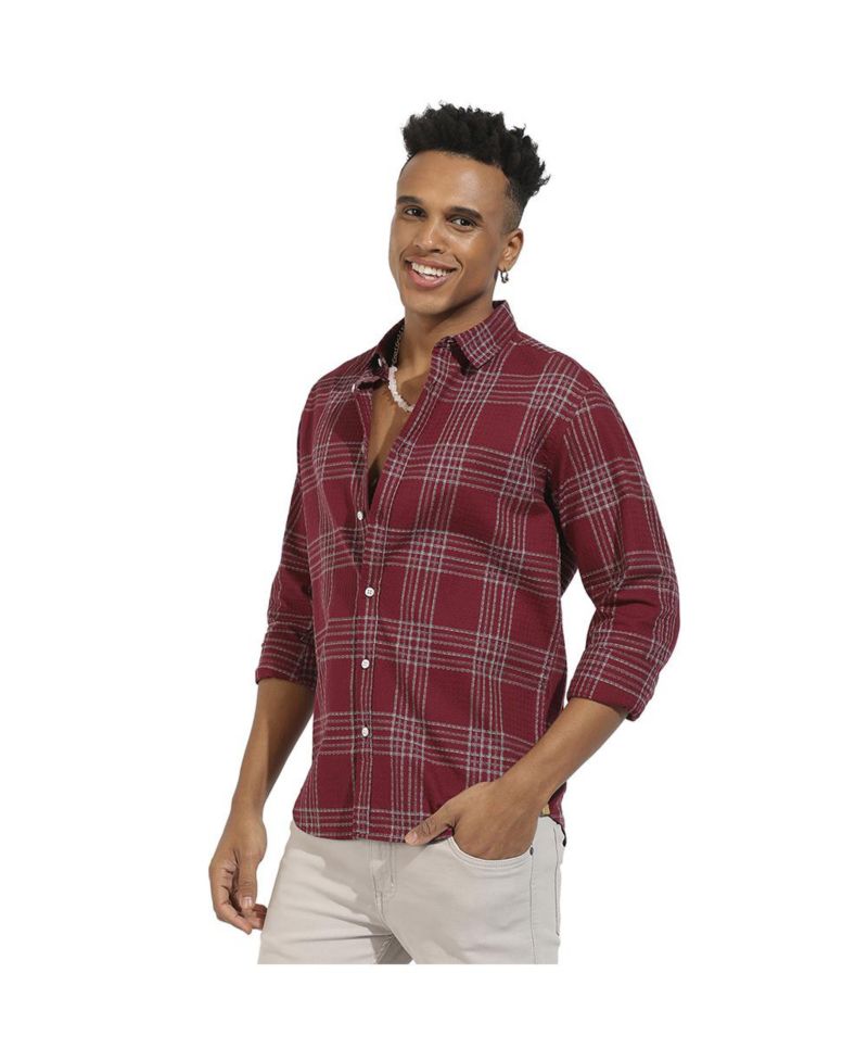 Men's Maroon Red Chalk Tartan Plaid Shirt