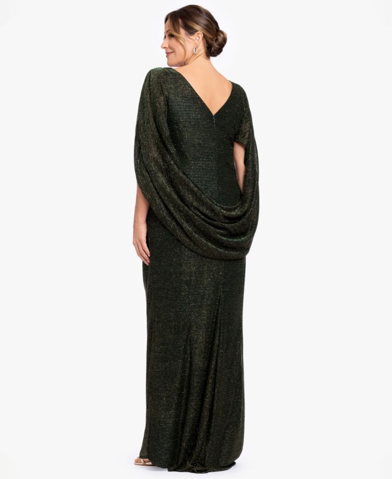 Women's Metallic Glitter-Crinkle Draped-Back Gown