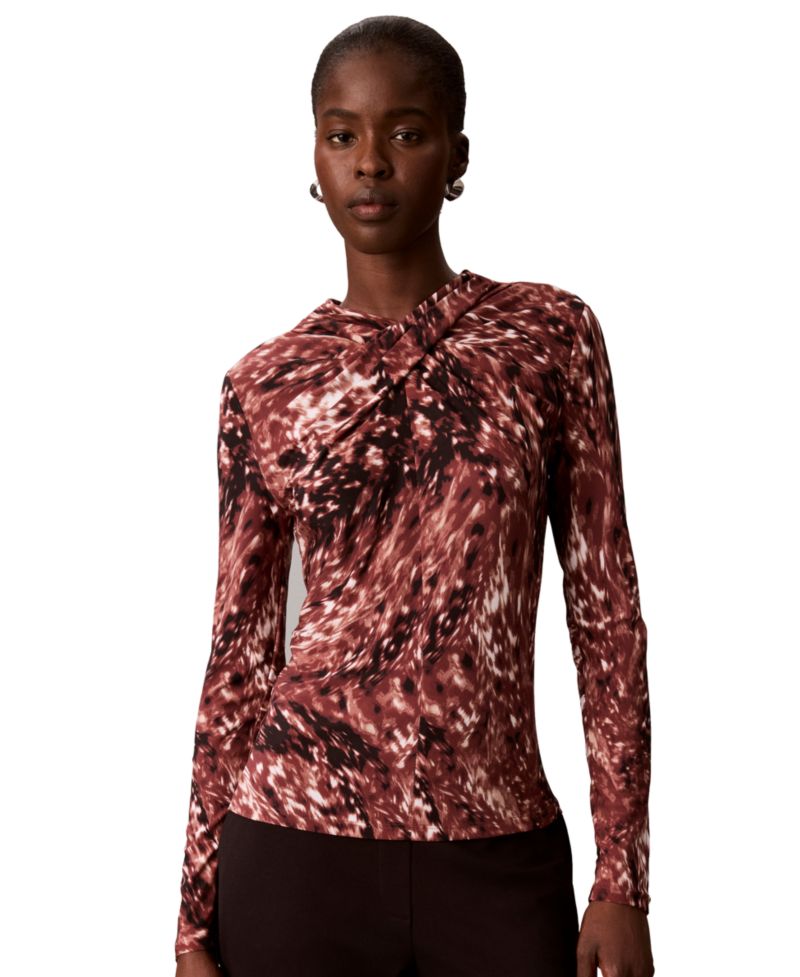 Petite Printed Crewneck Long-Sleeve Knit Top