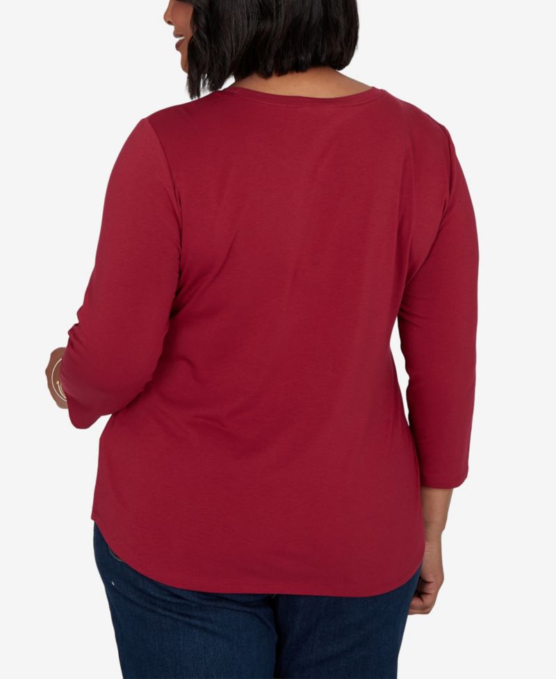 Plus Size Pawsitive Boat Neck 3/4-Sleeve Graphic T-Shirt
