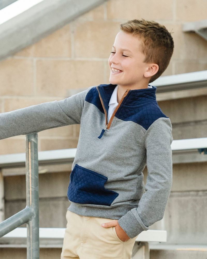 Hope and Henry Little and Big Boys' Organic Long Sleeve French Terry Half-Zip Pullover