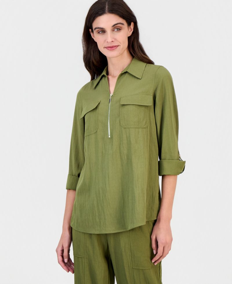 Women's Collared Half-Zip Roll-Tab Shirt