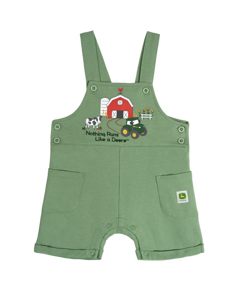 Baby Boys' Allover Farm-Print Cotton-Blend T-Shirt and Shortalls, 2-Piece Set