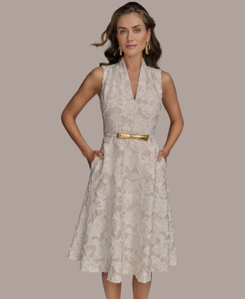Women's Belted Jacquard Dress