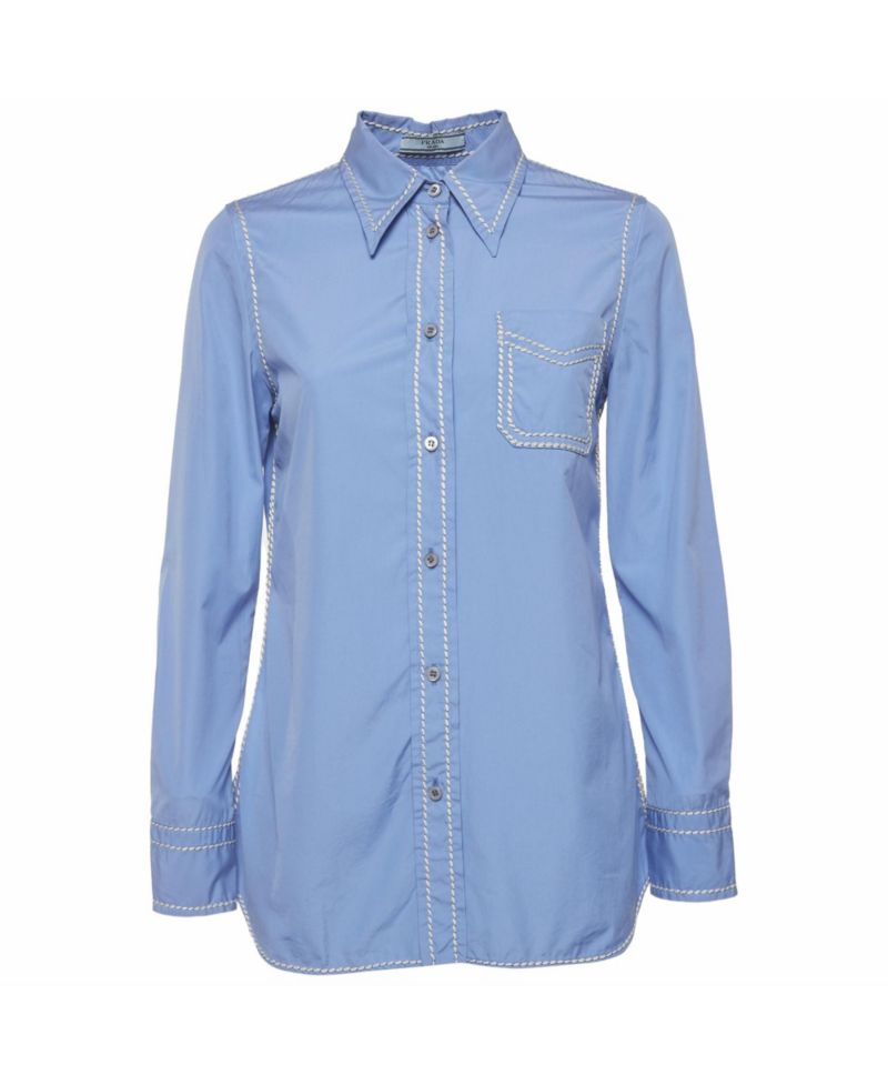 Women's Contrast Stitch Cotton Button-Down Shirt