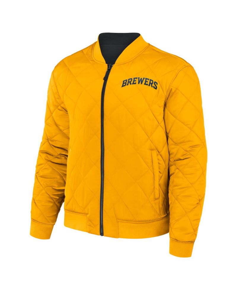 Men's Darius Rucker Collection by Black, Gold Milwaukee Brewers Reversible Full-Zip Bomber Jacket