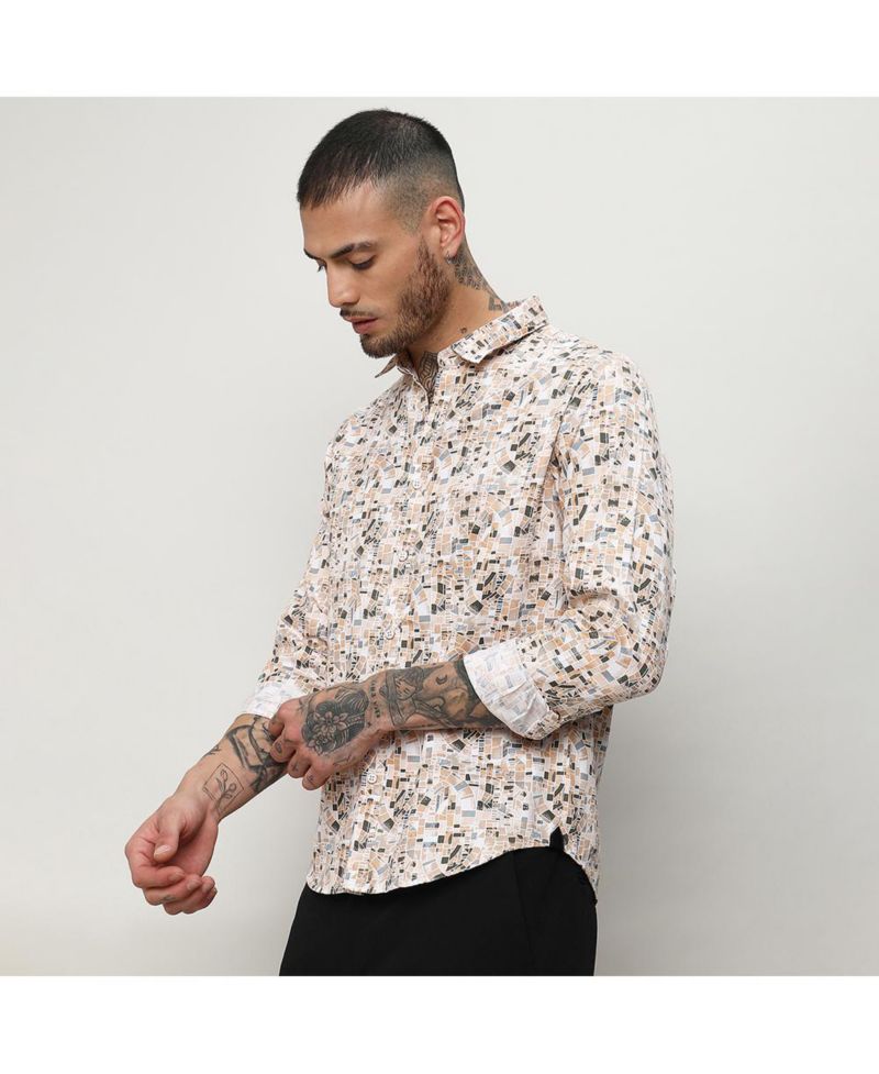 Men's Abstract Print Button Up Shirt