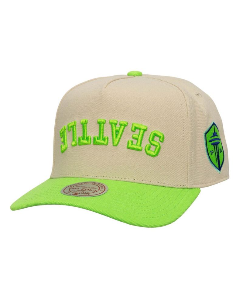 Men's Cream/Rave Green Seattle Sounders FC Upside Down Pro Pinch Snapback Hat