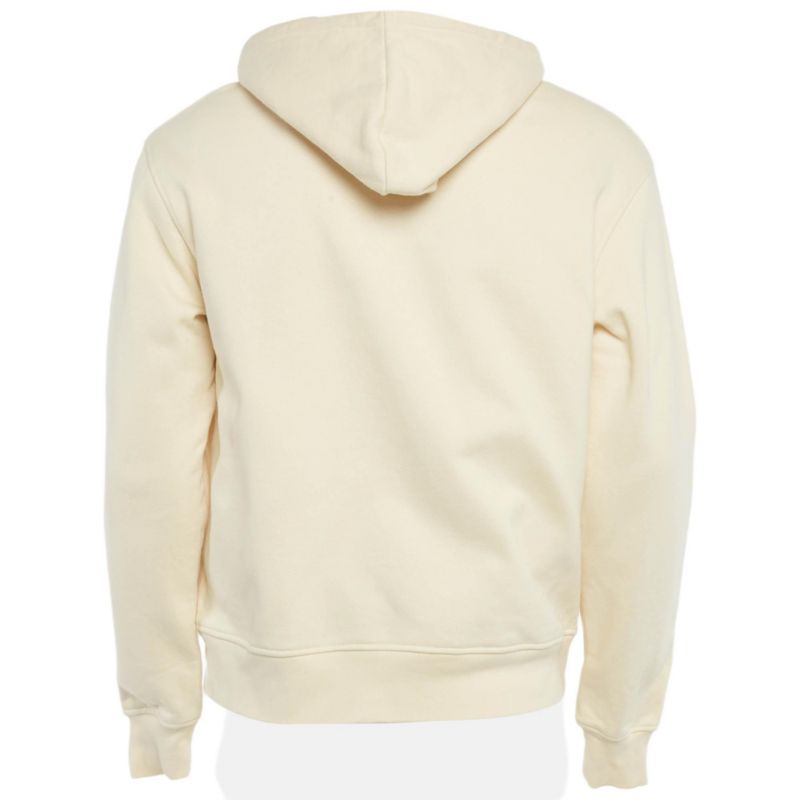 Men's Cream Logo Embroidery Cotton Hooded Sweatshirt