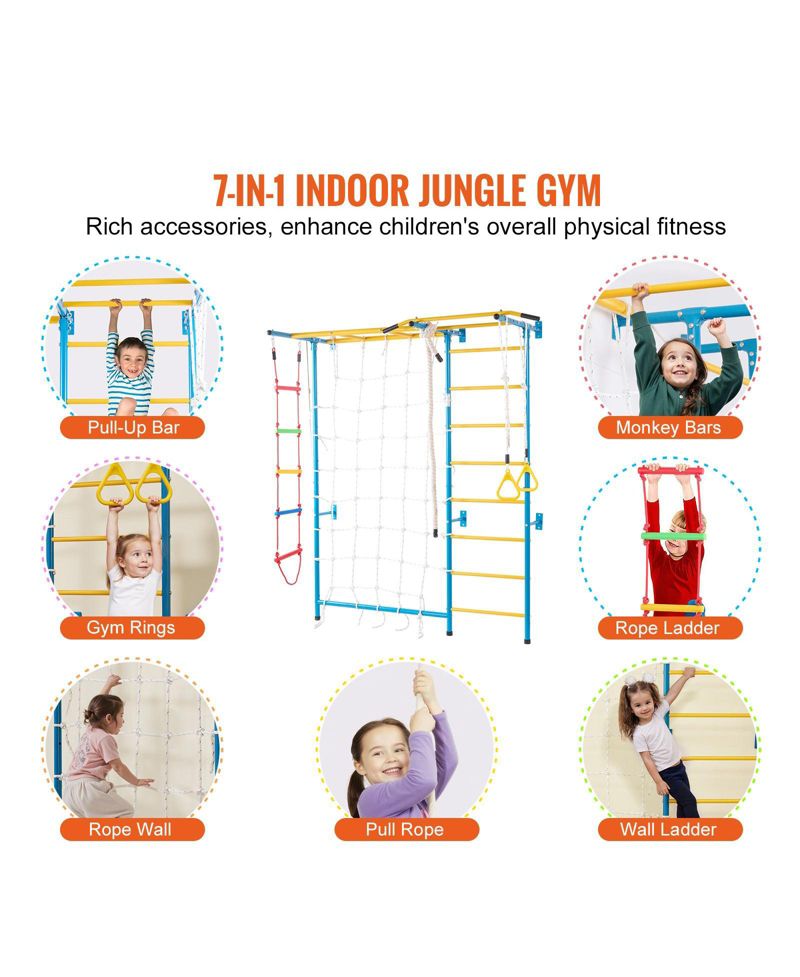 Toddler 7 in 1 Steel Indoor Wall Gym with Climbing Toys Ladder Slide and Swing